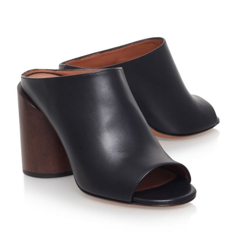 Givenchy Women's Ramia‎ Open Toe Block Heel Leather Mules Black Size 36 (US 6)